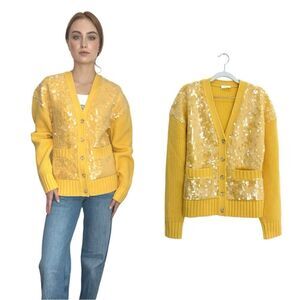 A.L.C Sequin Merino Wool Cardigan in yellow